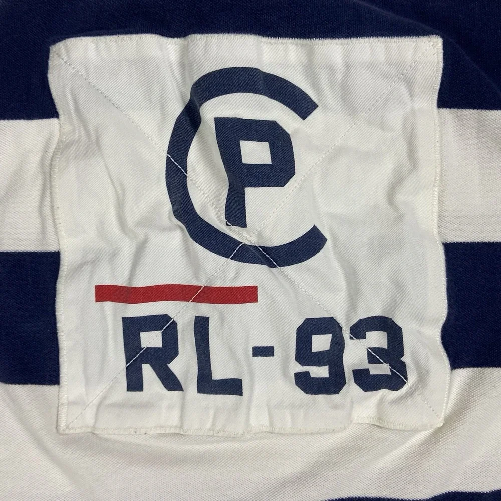 Polo Ralph Lauren Polo Shirt Size Medium Navy Blue Striped Classic Fit US-93